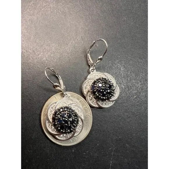 NEW blue sapphire and zircon galaxy earrings in rhodium over sterling silver - Picture 2 of 13